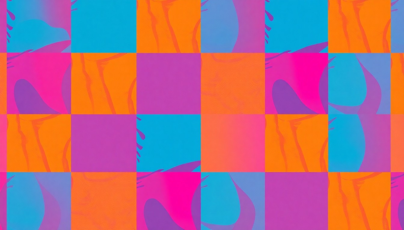 A high-contrast, silkscreen-style illustration featuring a repeating grid of a single, iconic textile pattern from the Raoul Textiles Spring 2026 collection, rendered in a bold, neon color palette that captures the brand's playful and innovative spirit.