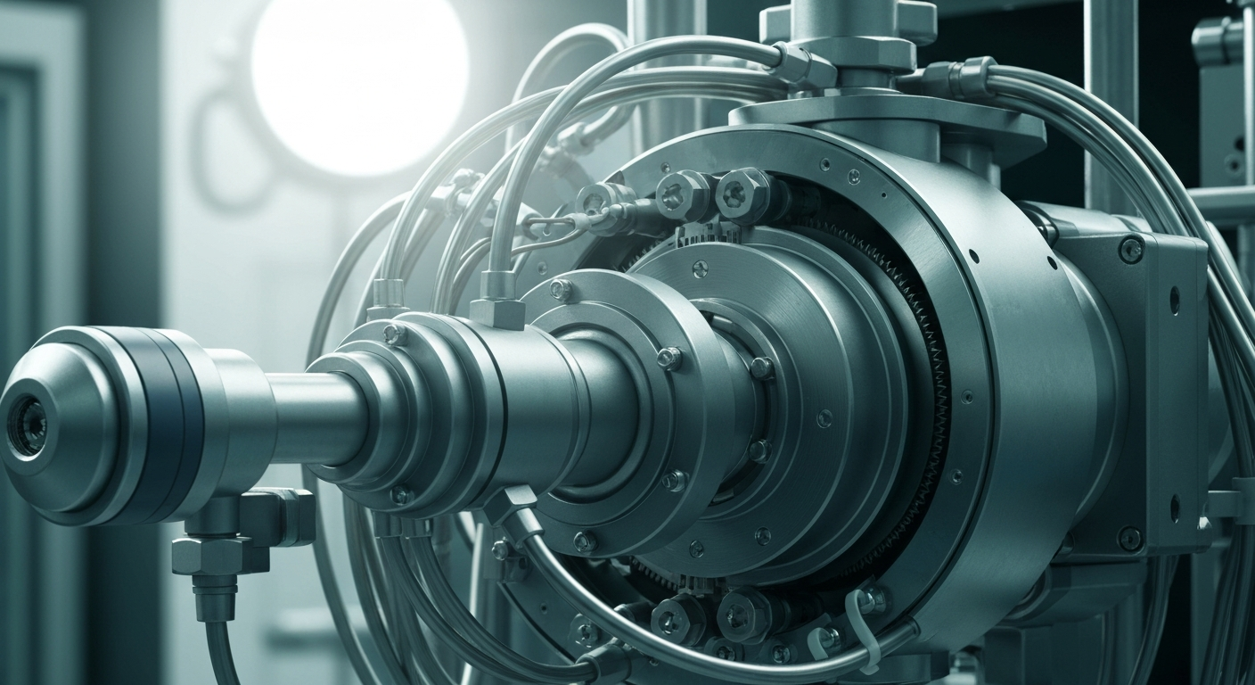 An extreme close-up of the complex internal mechanisms of a medical device, showcasing the precision engineering and advanced technology that enables Pulmonx's innovative lung treatments.