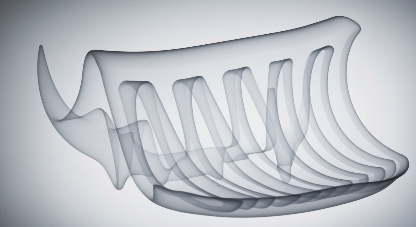 A translucent X-ray-style photograph showing the internal structure of a contoured memory foam pillow, the ghostly lines and shapes suggesting its ergonomic design and ability to provide neck support.