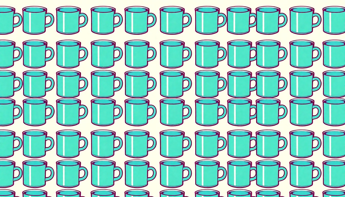 A vibrant, pop art-inspired illustration featuring a repeating pattern of a stylized coffee mug in shades of red, orange, and yellow, capturing the collaborative spirit and entrepreneurial vision of the new shared retail space.