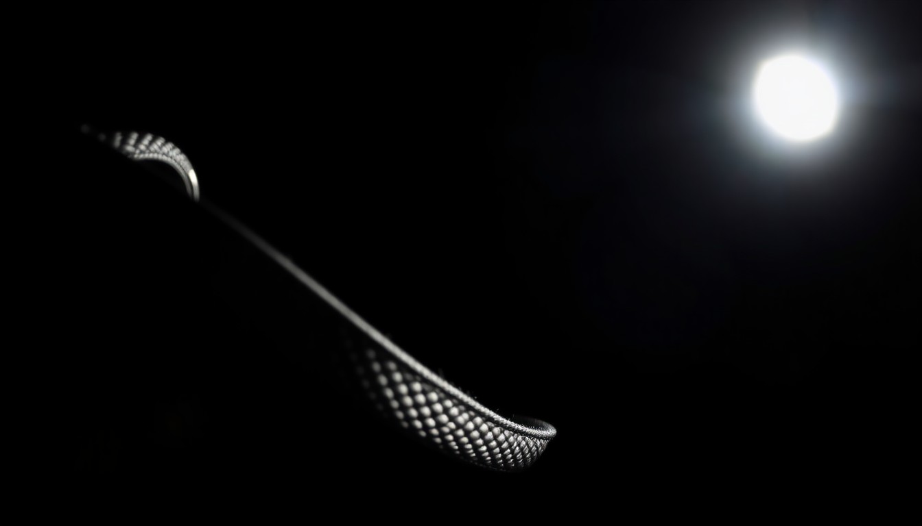 An extreme close-up photograph of a dog collar against a pitch-black background, lit by a harsh, direct camera flash, creating a stark, gritty, investigative aesthetic.