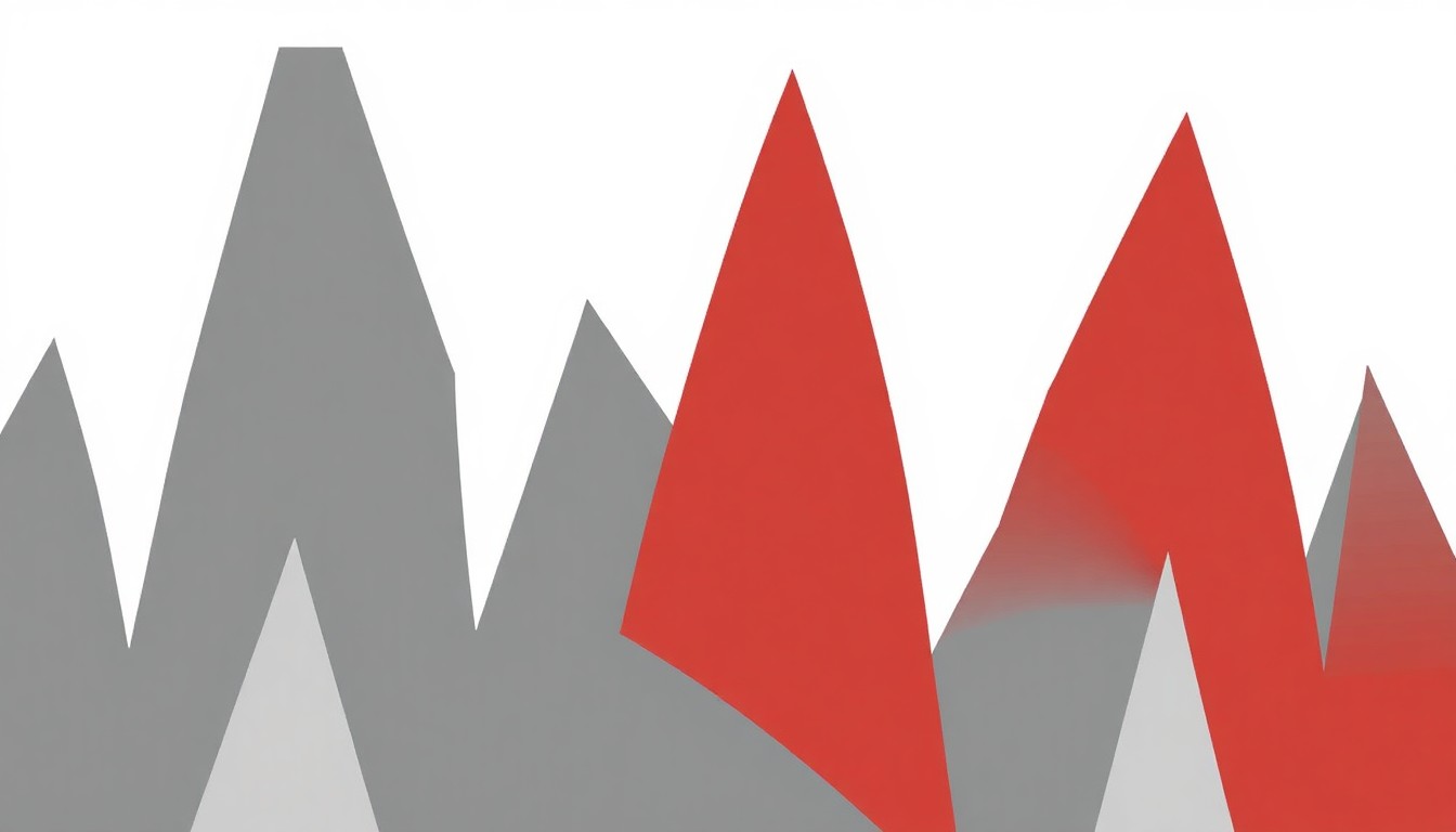 An abstract, minimalist composition using sharp, geometric shapes in shades of grey, white, and red to conceptually represent the debates surrounding the TV series 'Girls' and its impact on discussions of representation and privilege in entertainment.