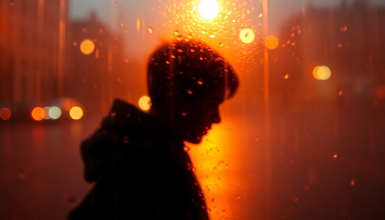 An abstract, out-of-focus photograph depicting a person's silhouette in deep contemplation, conveying the emotional complexity of navigating a high-conflict divorce.