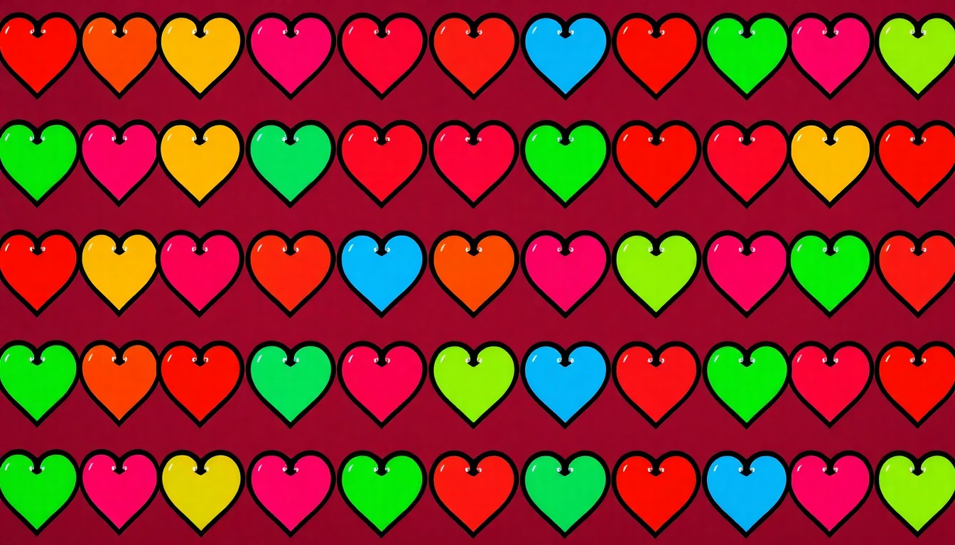 A bold, colorful silkscreen-style illustration featuring a repeating pattern of the Chrome Hearts logo, conveying the pop art aesthetic and conceptual themes of authenticity and materialism in fashion and relationships.