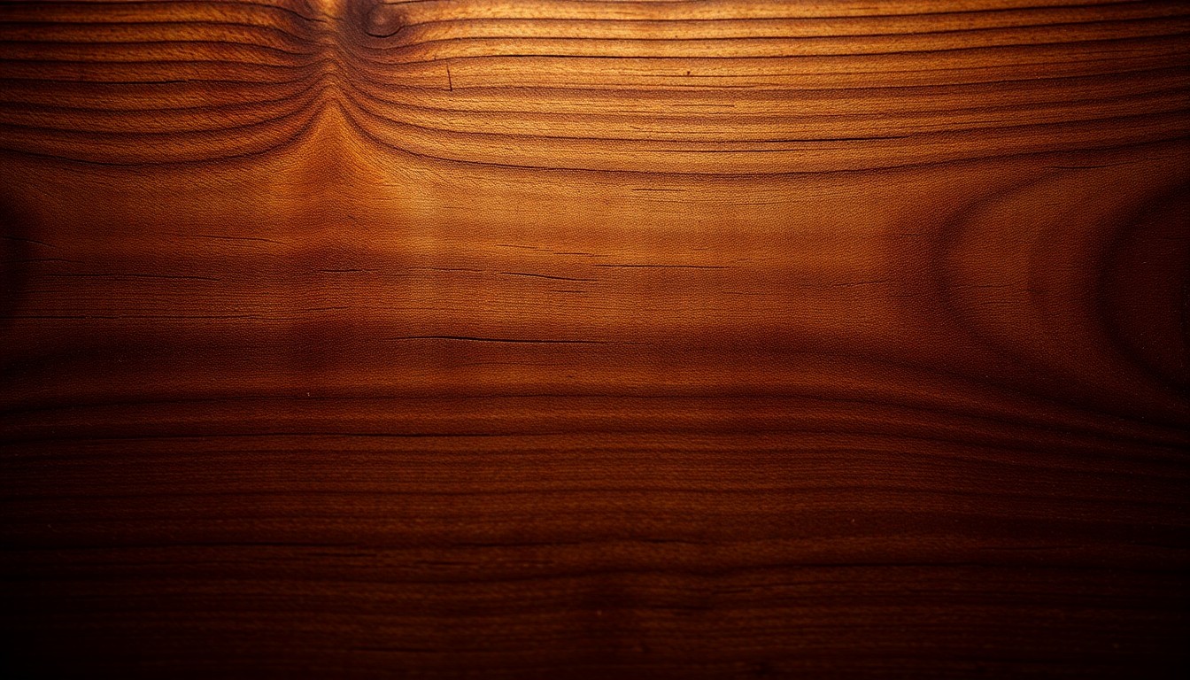 An extreme close-up photograph of a worn, textured wooden cutting board, capturing the rugged, rustic aesthetic of the country music performer's creative passions.