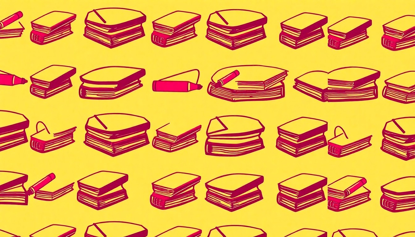 A grid of brightly colored, high-contrast silkscreen images of a teacher's desk object, such as a red marker or stack of graded papers, conceptually representing the essential work of educators in the Palm Beach County school system.