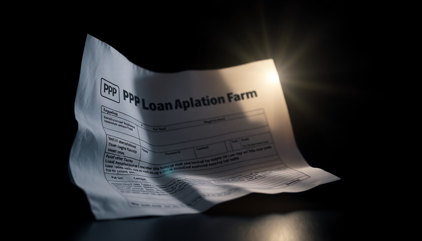 An extreme close-up photograph of a crumpled, discarded government form, conceptually representing the criminal misuse of pandemic relief funds.