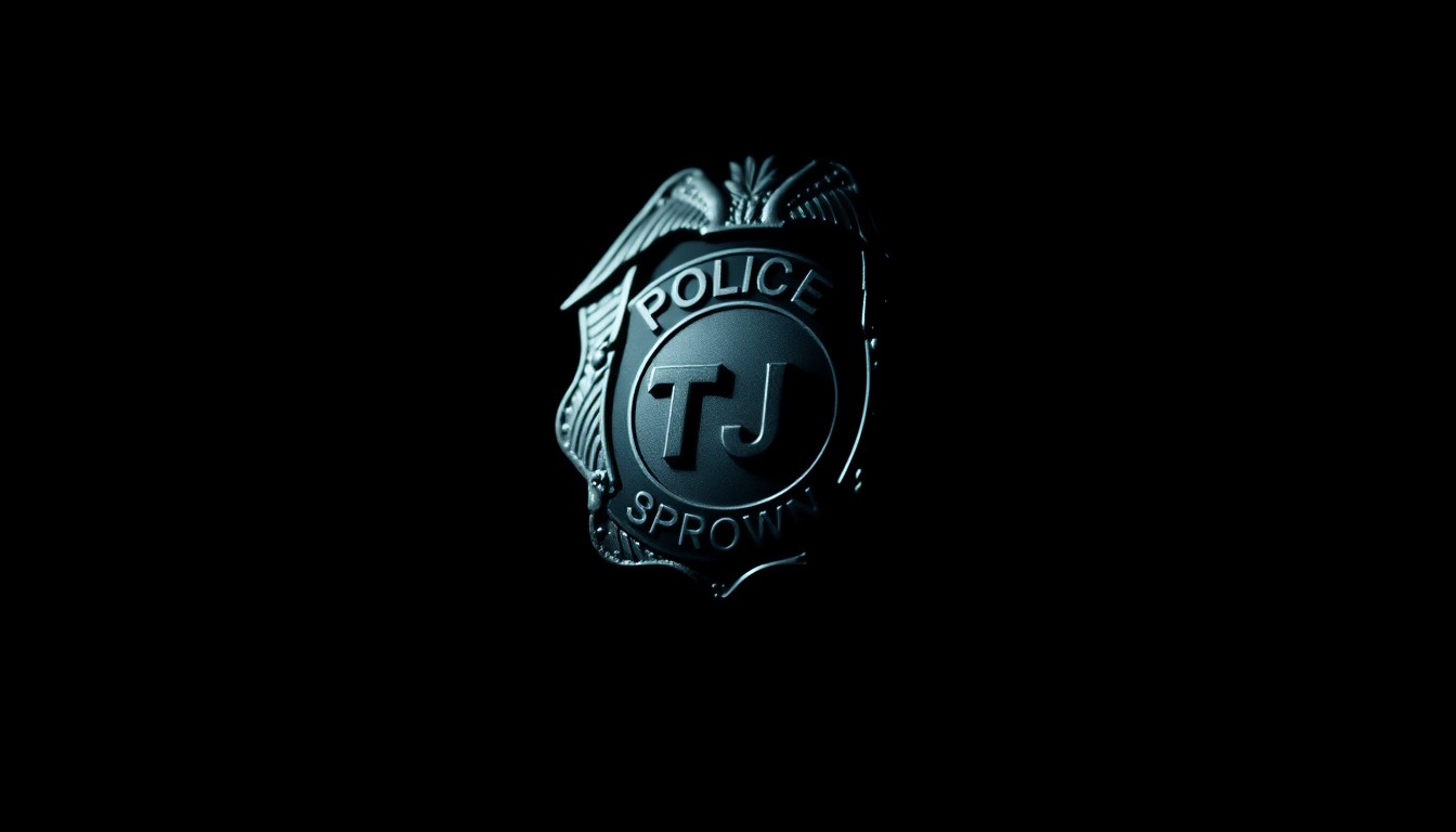 An extreme close-up photograph of a police badge or other personal item related to Officer Brown's work, lit by a harsh, direct flash against a dark background, creating a stark, gritty aesthetic that conveys the gravity of his injury and the community's concern for his well-being.