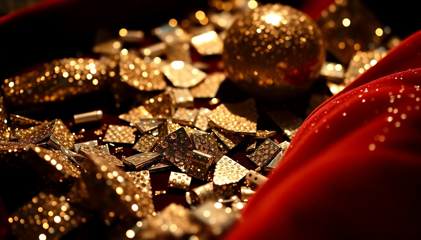 An extreme close-up of sparkling sequins, shattered glass, and plush velvet textures, conceptually representing the glamour and energy of a celebrity wedding.