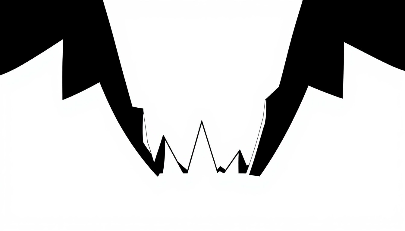 An abstract composition of stark black and white geometric shapes, representing the idea of a new late-night TV show emerging from the void left by a departing host.