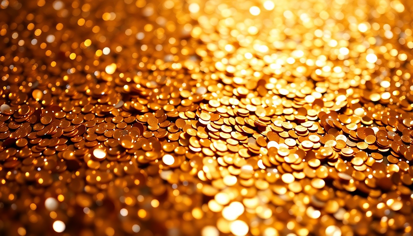 An abstract close-up photograph of shimmering gold and silver sequins, capturing the glitz and glamour of Hollywood events.