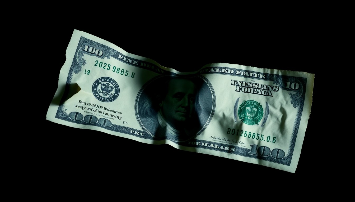 An extreme close-up photograph of a crumpled $100 bill against a pitch-black background, conceptually representing the senseless violence that erupted over a nominal debt.