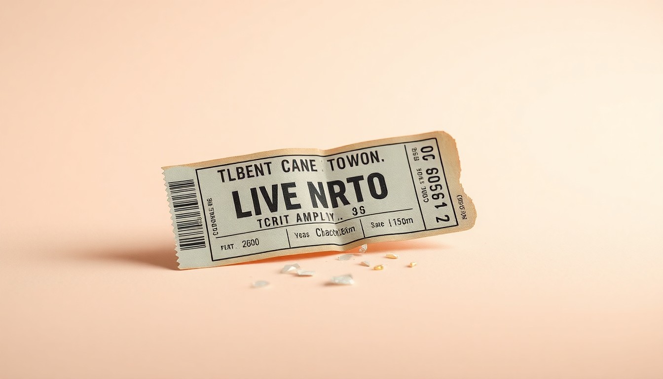 A close-up photograph of a cracked and shattered ticket stub on a plain, white background, symbolizing the disruption of Live Nation's ticketing dominance.