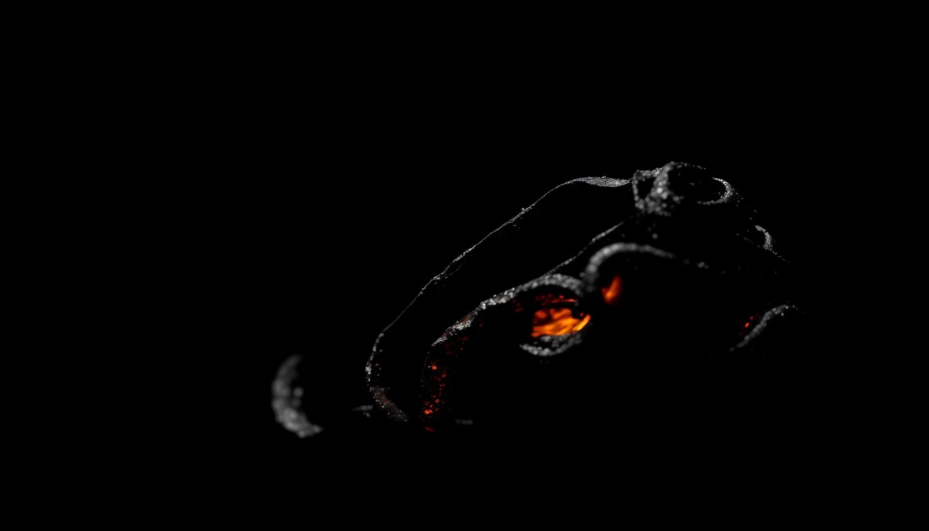An extreme close-up of a charred, twisted metal object from the fire scene, lit by a harsh, direct flash against a pitch-black background, conveying the stark, gritty aftermath of the deadly blaze.