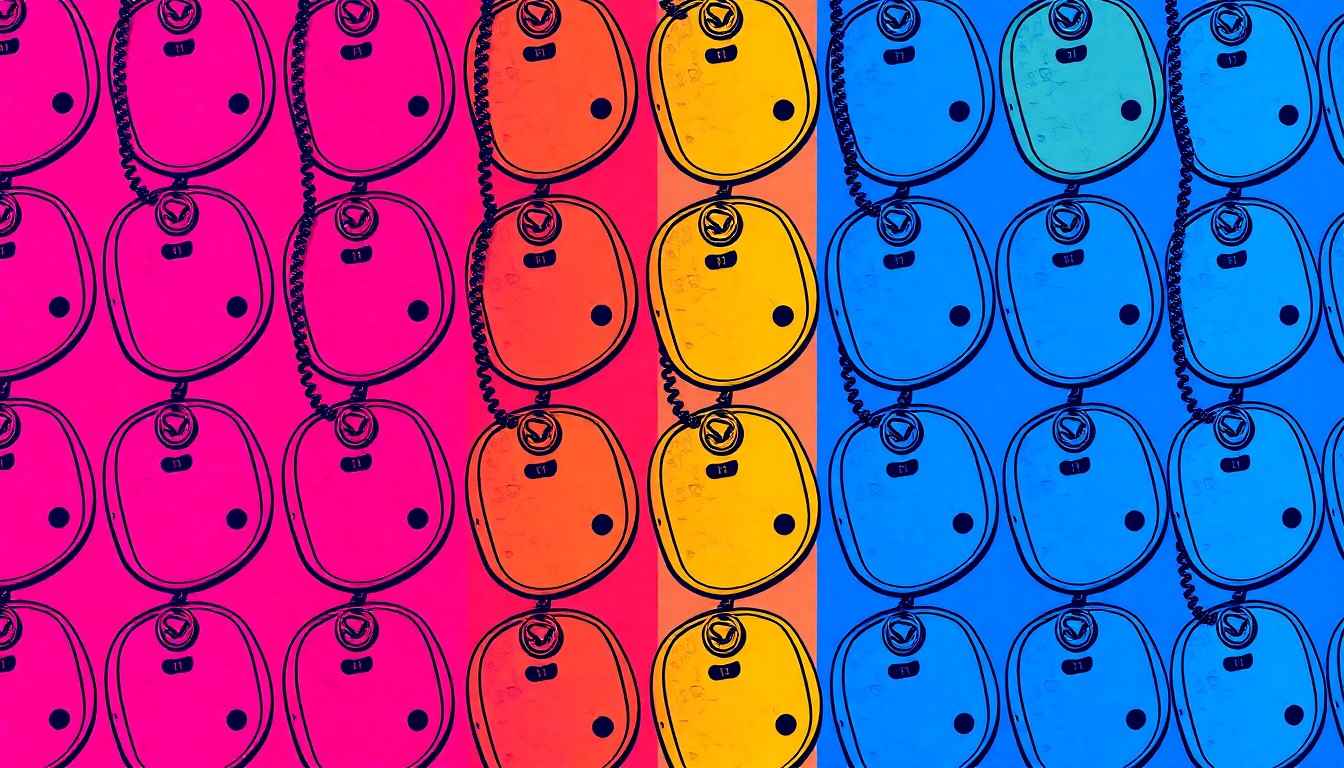 A repeating grid pattern of a stylized military dog tag rendered in bright, neon colors with heavy black outlines, conceptually representing the sacrifices of veterans.