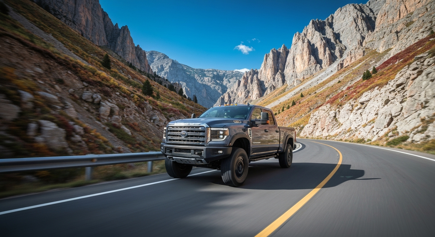 A Rivian R1T Quad electric pickup truck captured in a dynamic, sweeping motion blur, with vibrant streaks of color representing its raw power and speed.