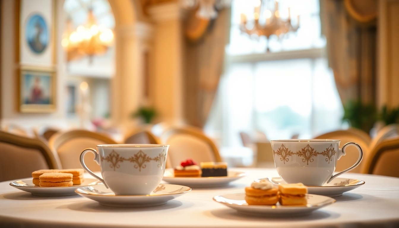 An extremely abstracted, out-of-focus photograph shot through condensation or rain-streaked glass, composed of a table setting with fine china teacups, delicate pastries, and a glimpse of an ornate interior, all in soft pools of warm color and light, conceptually representing the refined yet family-friendly atmosphere of the Grand Floridian's afternoon tea experience.