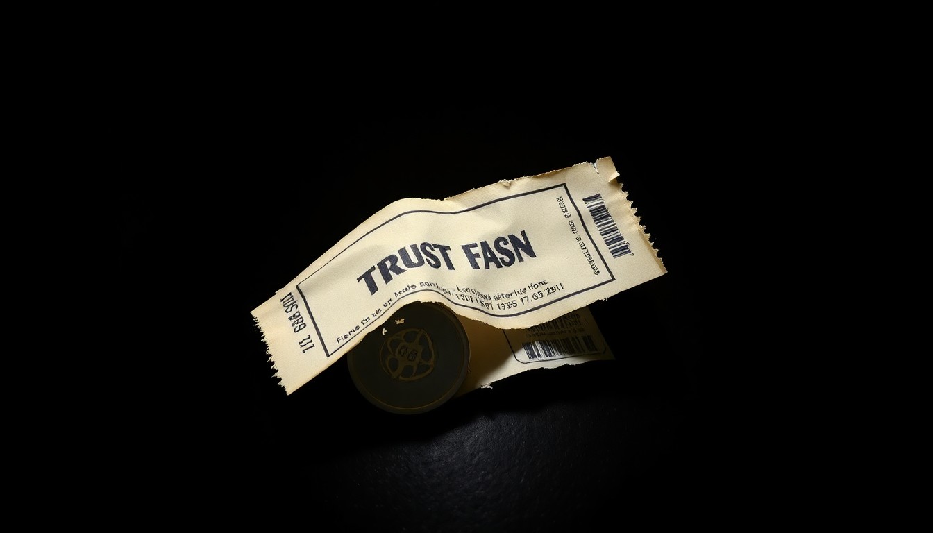 A close-up of a crumpled, torn ticket stub resting on a glossy black surface, symbolizing the broken relationship between fans and the live entertainment industry.