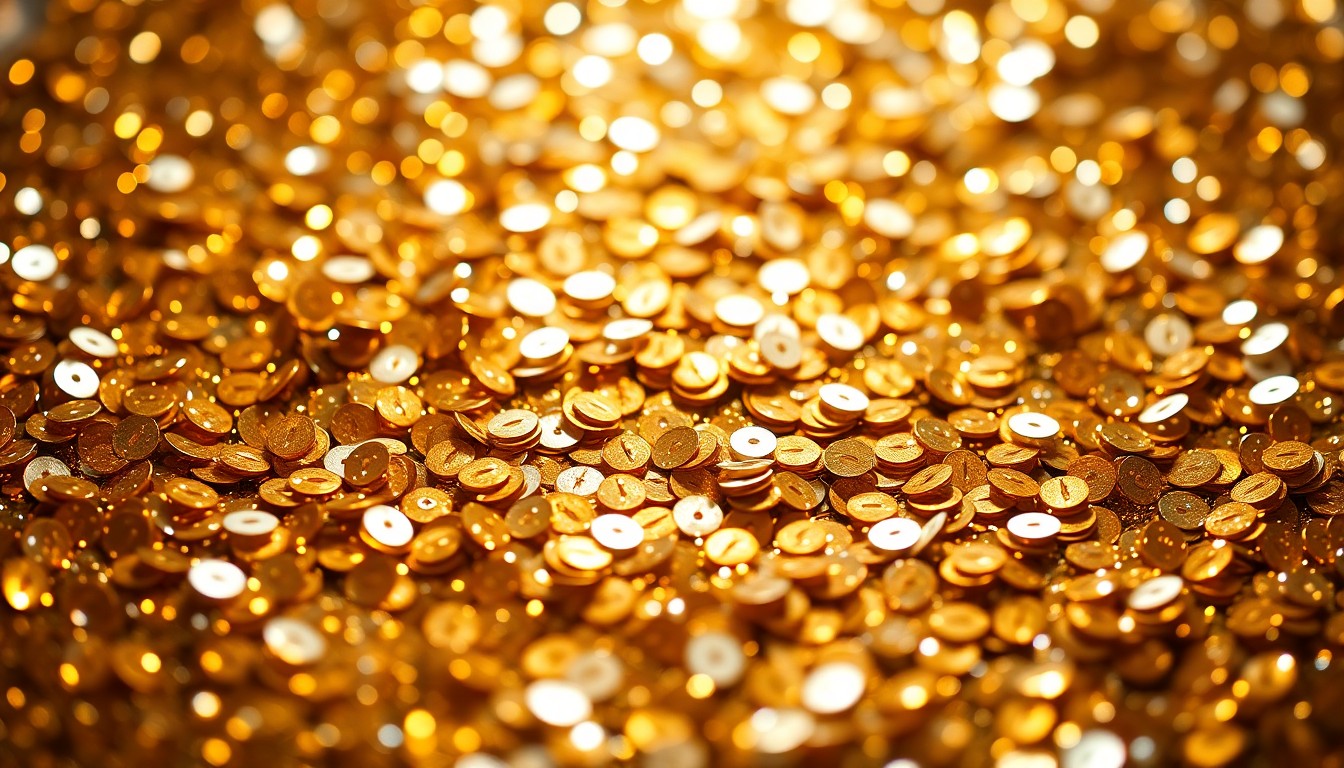 An abstract close-up image of luxurious, sparkling sequins in gold and silver hues, capturing the glitz and glamour of the entertainment industry.