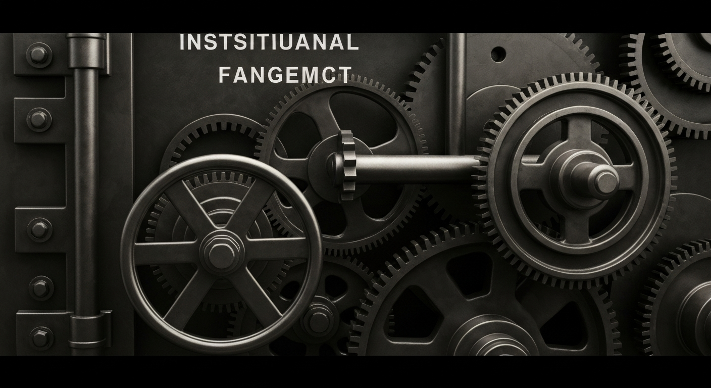 A highly detailed, black-and-white close-up photograph of the inner workings of a bank vault, capturing the complex machinery and engineering that safeguards financial assets.