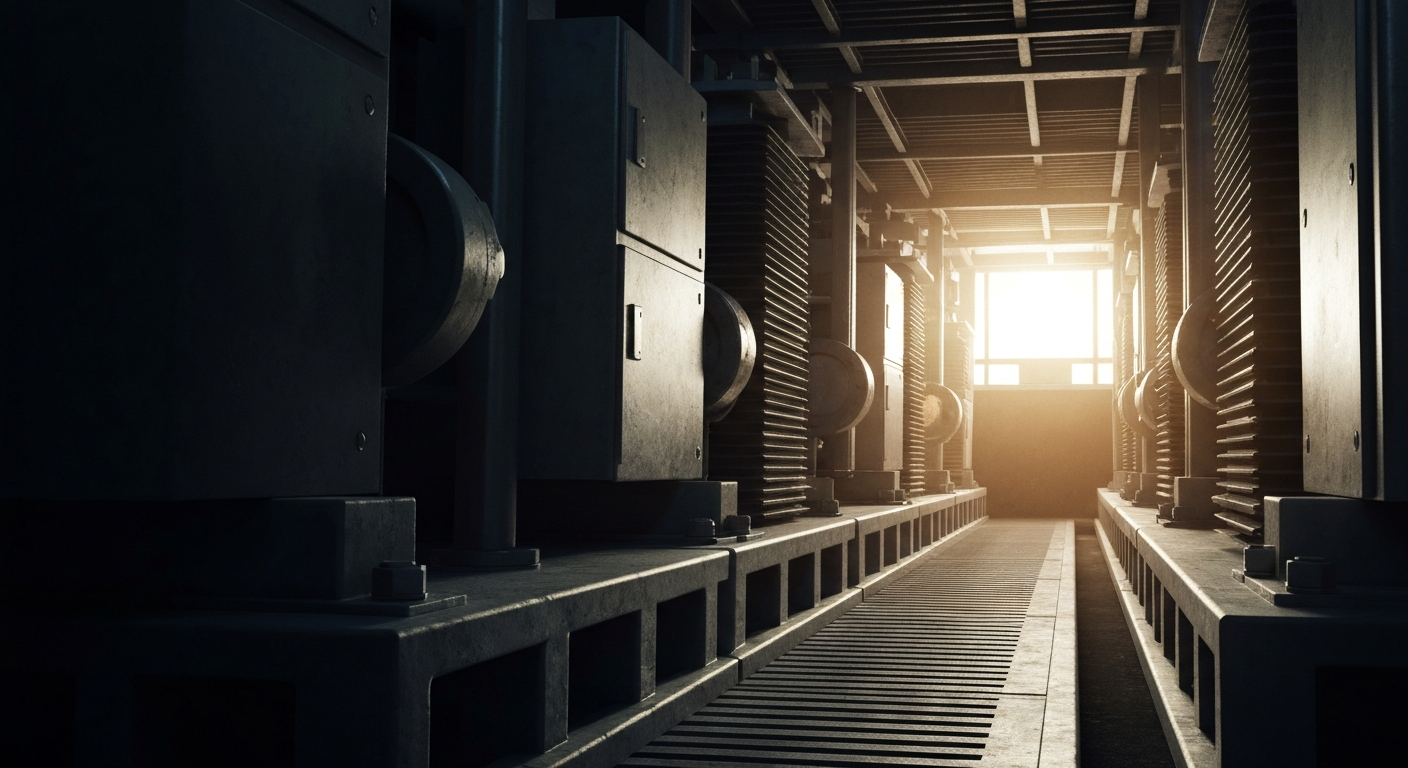 An extreme close-up of interlocking gears and levers, representing the complex financial mechanisms behind a real estate investment trust.