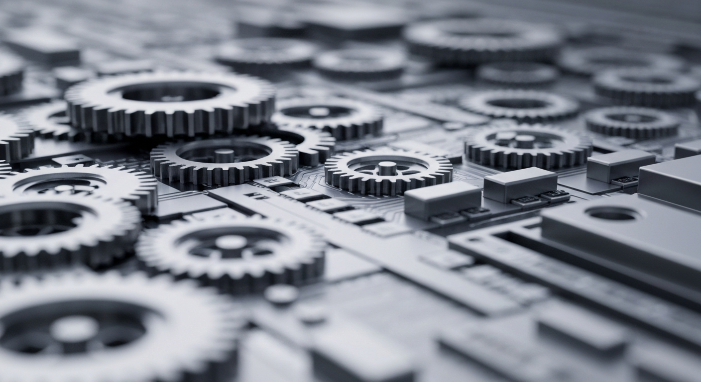 A highly detailed, black-and-white close-up image of the intricate mechanical and electronic components that make up a financial trading platform, conveying the idea of the complex systems and technology that enable new investment products like cryptocurrency ETFs.