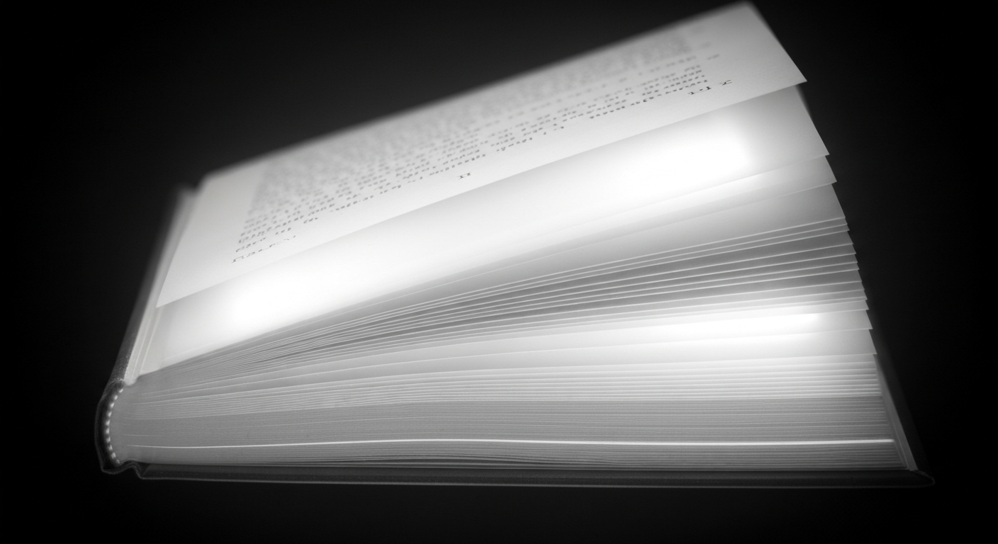 A translucent X-ray photograph of an open book, its pages glowing with an internal light, representing the mental wellness guidance and insights contained within.