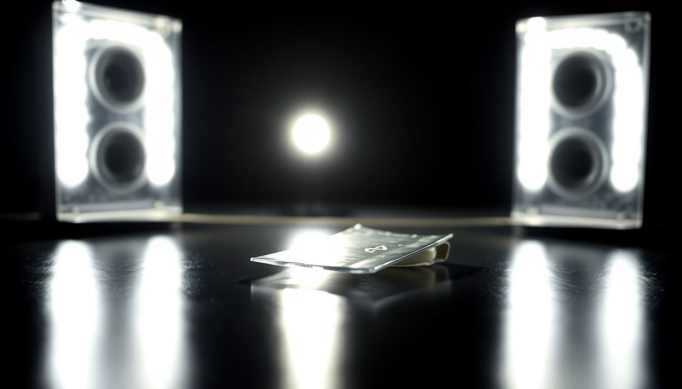 An extreme close-up photograph of a personal item or object related to the Lynette Hooker disappearance case, dramatically lit by a harsh camera flash against a pitch-black background, conveying a sense of gritty investigation into the unknown.