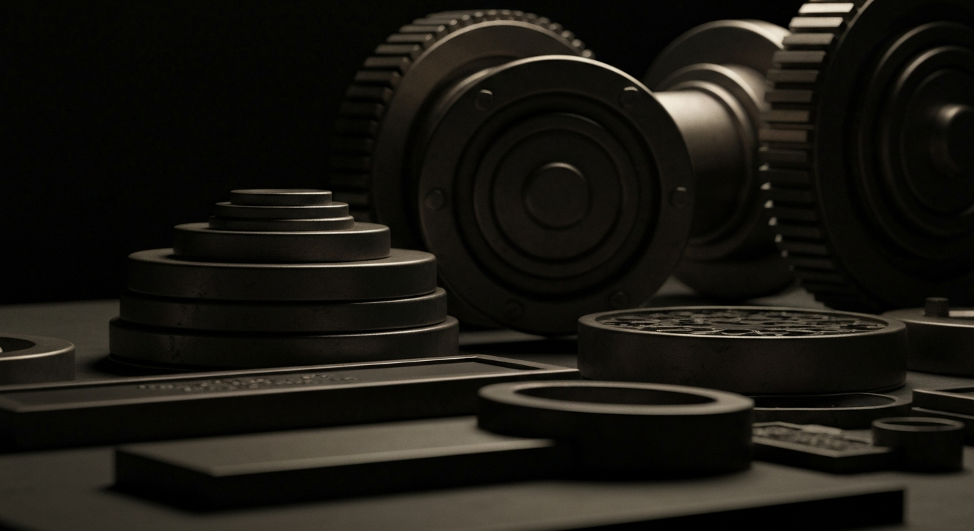 An extreme close-up of gears, levers, and other heavy industrial machinery, conceptually representing the complex financial infrastructure underlying stock market investments.