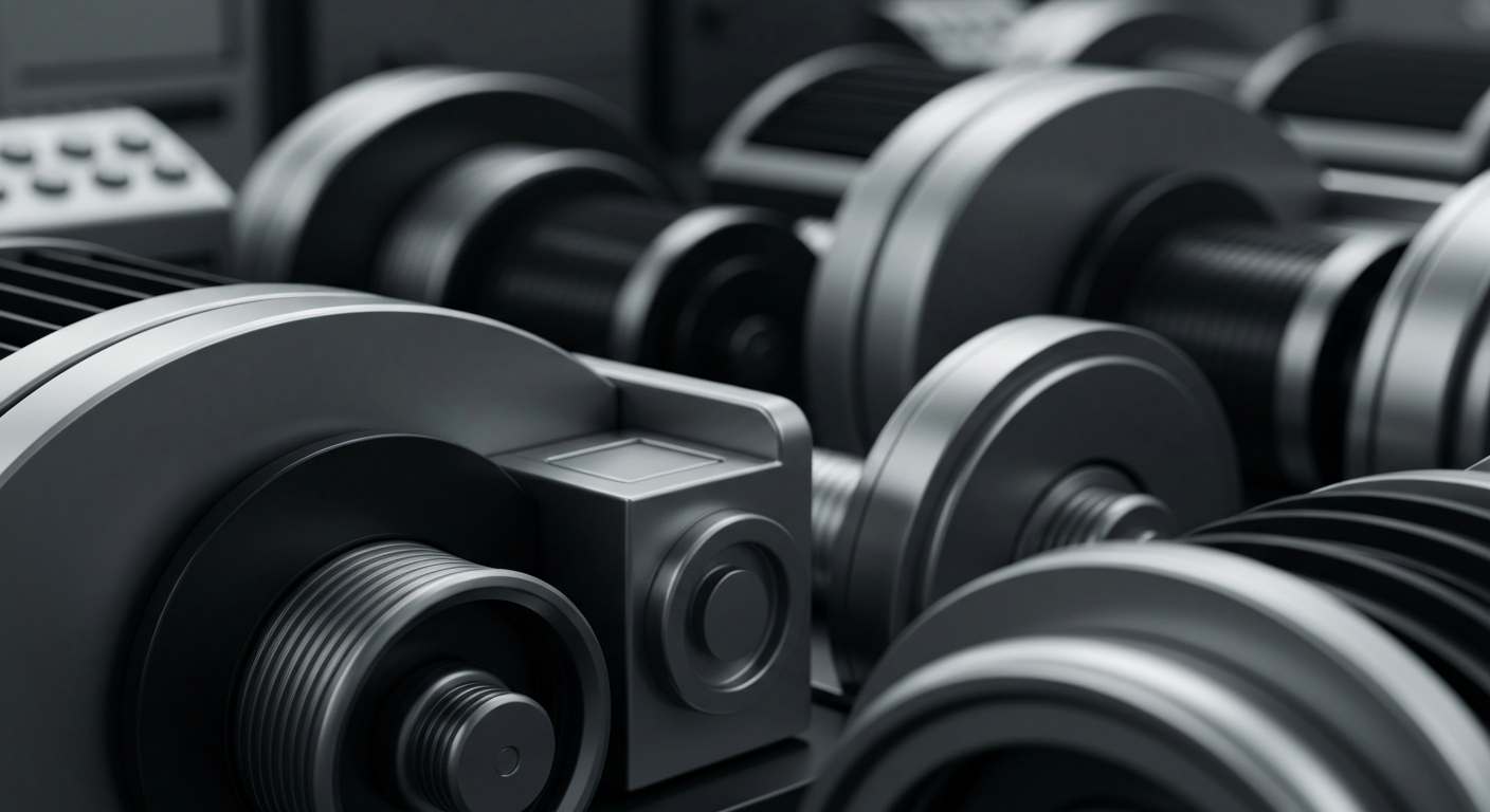 An extreme close-up of intricate, metallic banking machinery and equipment, conveying the physical, industrial nature of financial institutions and the power they wield in the economy.