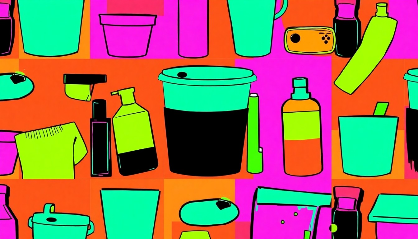 A brightly colored, high-contrast silkscreen print of a reusable grocery bag repeated in a tight grid pattern, conceptually representing the iconic status and community values of Rainbow Grocery.