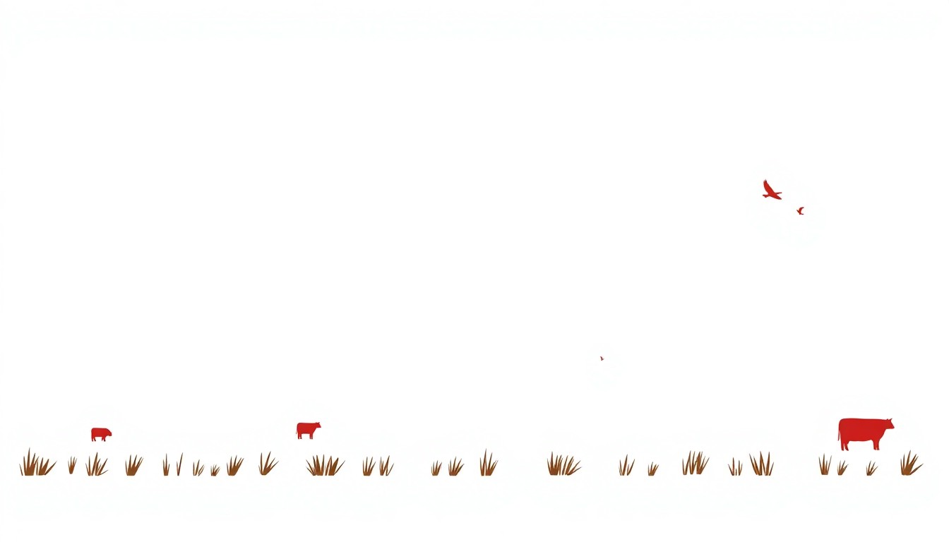 A minimalist illustration using bold primary-colored geometric shapes and clean lines to conceptually represent the supply and demand challenges in the beef industry, without any literal depictions of cattle, money, or other specific economic elements.