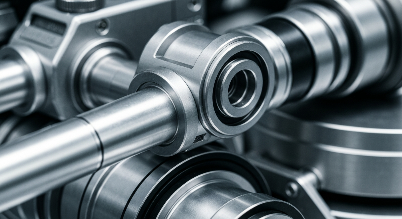 An extreme close-up of intricate pharmaceutical manufacturing equipment, conveying the technical sophistication and industrial scale of the biotech sector.