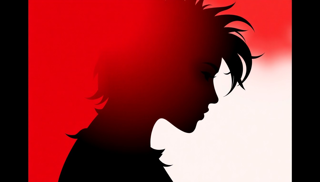 A striking black silhouette of a woman's head in profile, set against a vibrant red background, conceptually representing the themes of revolution and female empowerment explored in the play The Revolutionists.