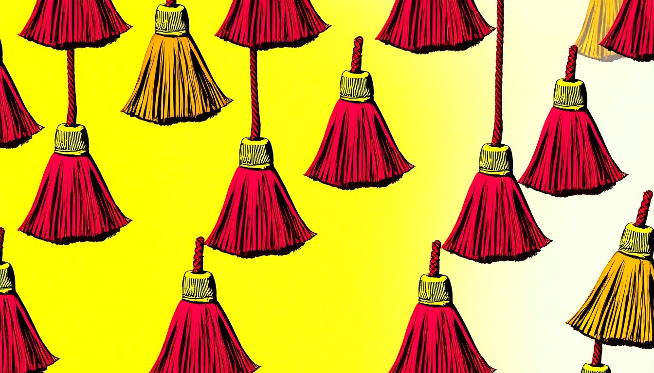 A bold, graphic image composed of repeating silkscreen-style tassels in a grid, rendered in a vivid palette of neon colors and high-contrast black outlines, conceptually representing the playful and creative nature of crossword puzzles.