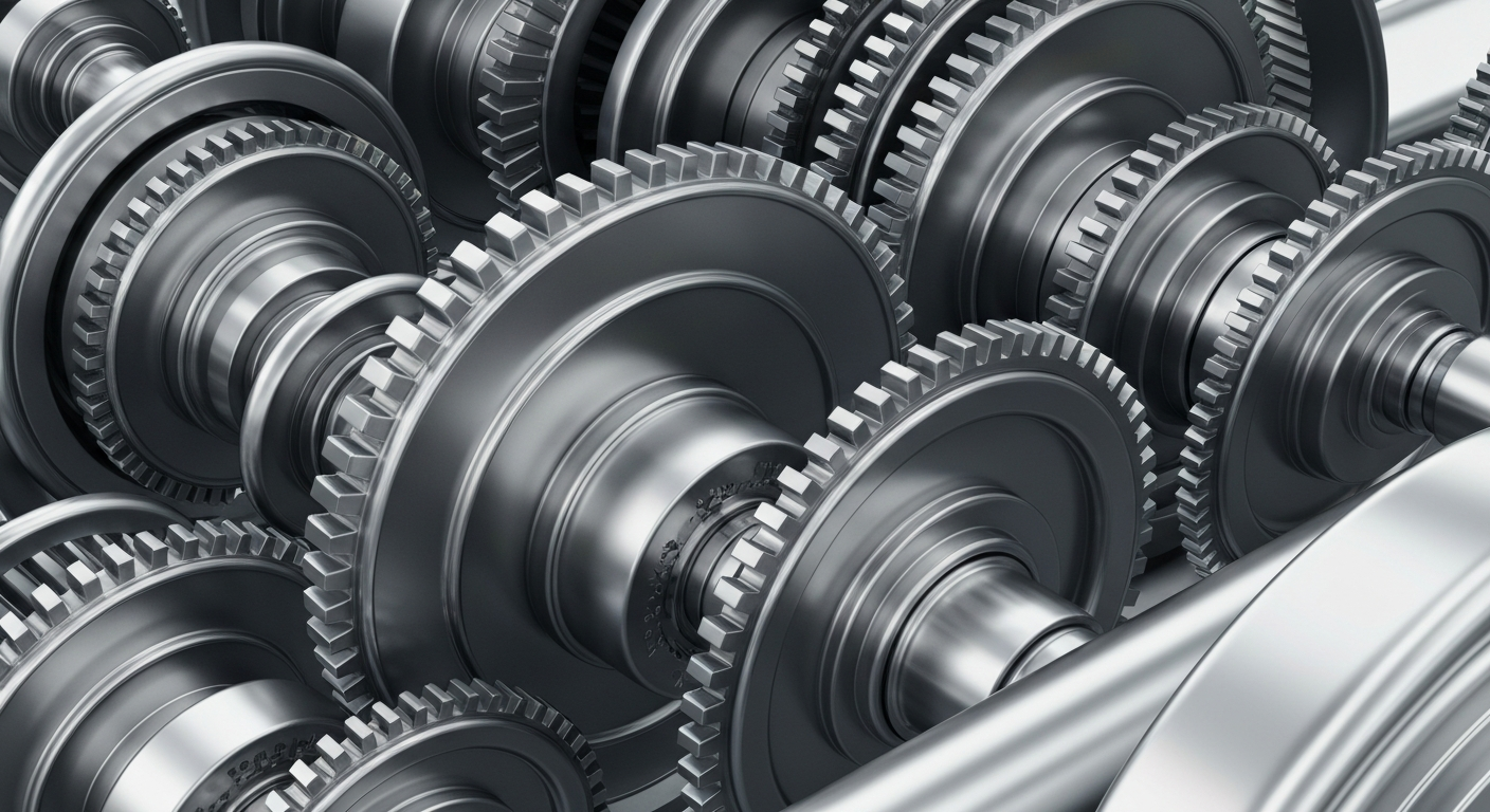 An extreme close-up of intricate, metallic banking machinery and gears, conveying the stability and security of financial institutions.