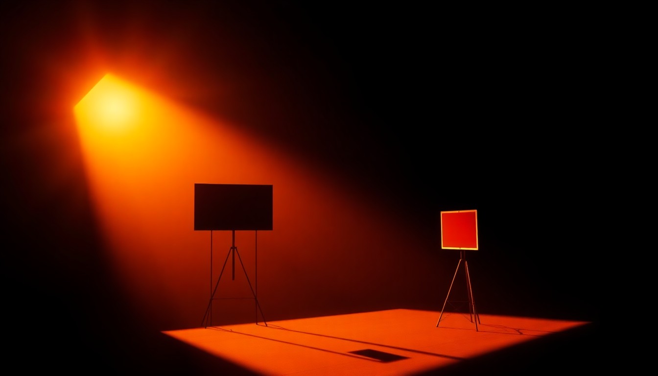 A serene, photorealistic painting of a lone campaign sign or podium in a dimly lit urban setting, with warm sunlight casting dramatic shadows across the scene, conveying a sense of quiet contemplation and the weight of political change.