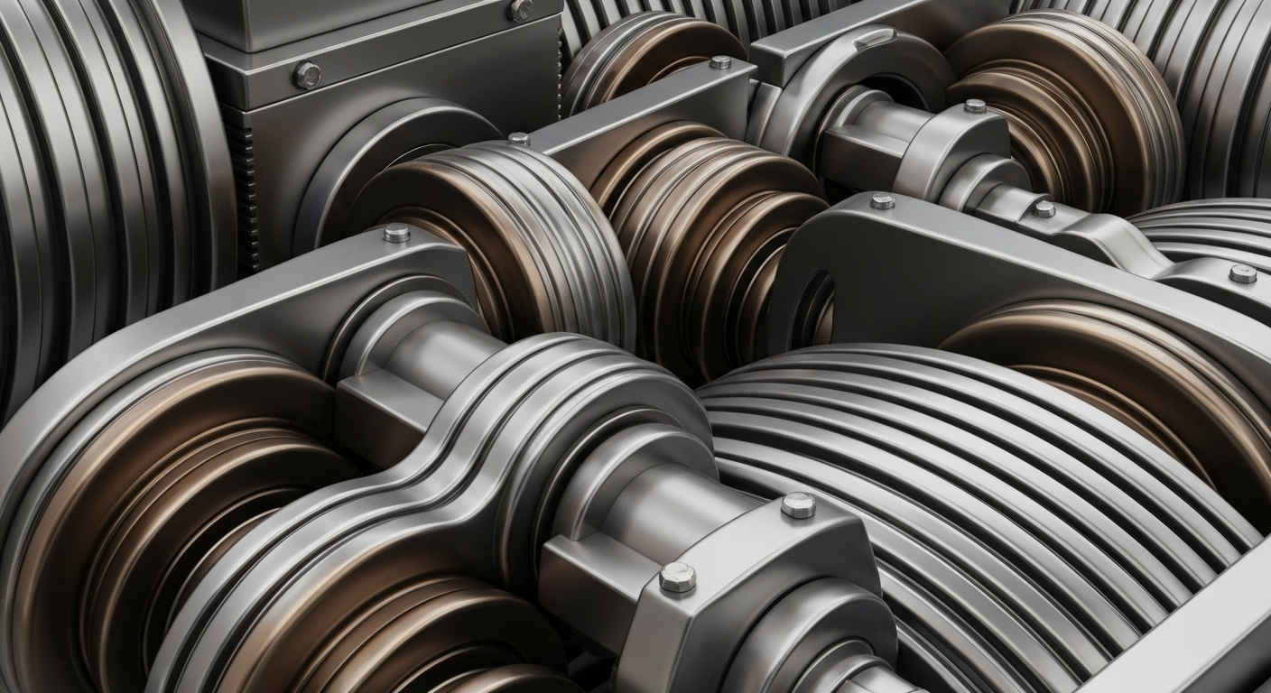 An extreme close-up of gears, levers, and other heavy industrial banking equipment, conveying the secure and reliable nature of the regional financial institution.