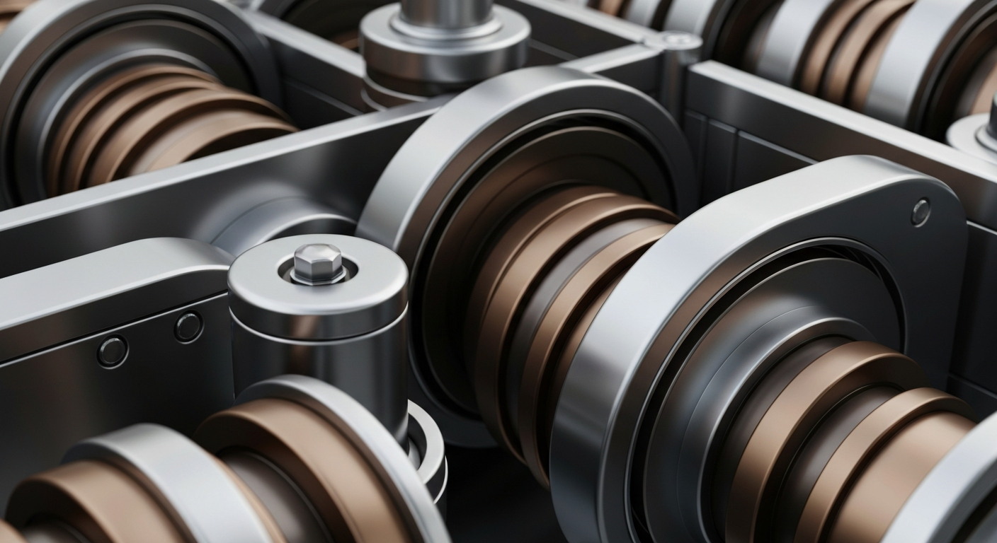 An extreme close-up of intricately engineered banking equipment and mechanisms, conveying a sense of the secure, powerful infrastructure underlying the financial industry.