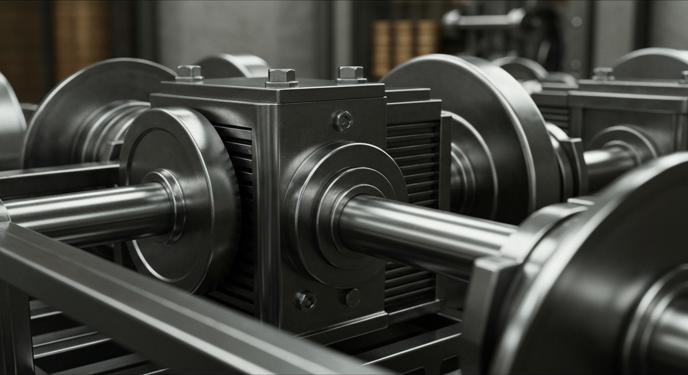 A cinematic close-up of heavy, polished banking machinery and mechanisms, conveying a sense of financial security and institutional strength without using literal currency or charts.