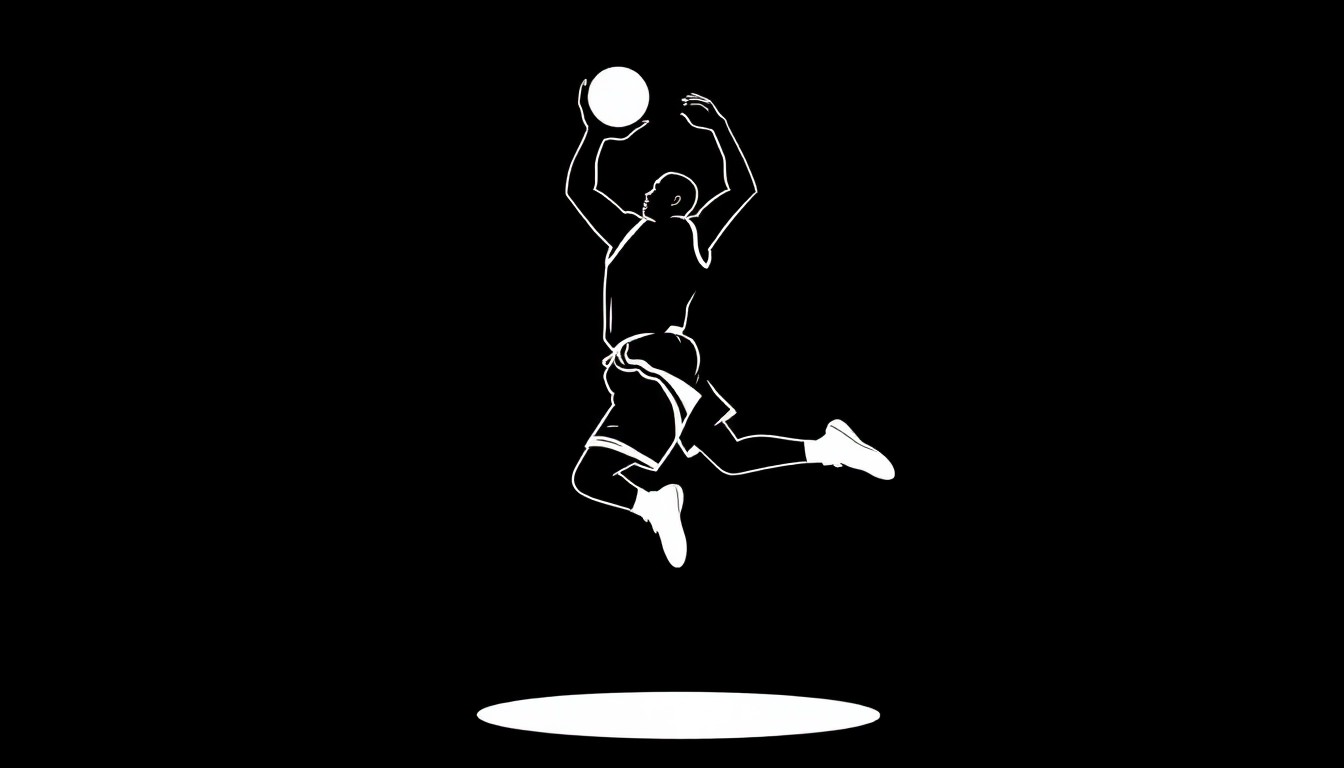 A stark, minimalist black and white illustration depicting the silhouette of a basketball player mid-dunk, conveying the unexpected athletic prowess of a famous country singer.