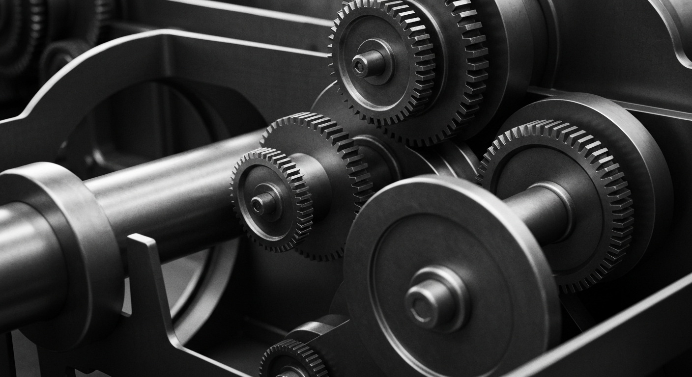 A high-contrast, close-up image of the complex machinery and mechanisms that power a financial institution, conveying a sense of the intricate infrastructure underlying the business services provider WEX.