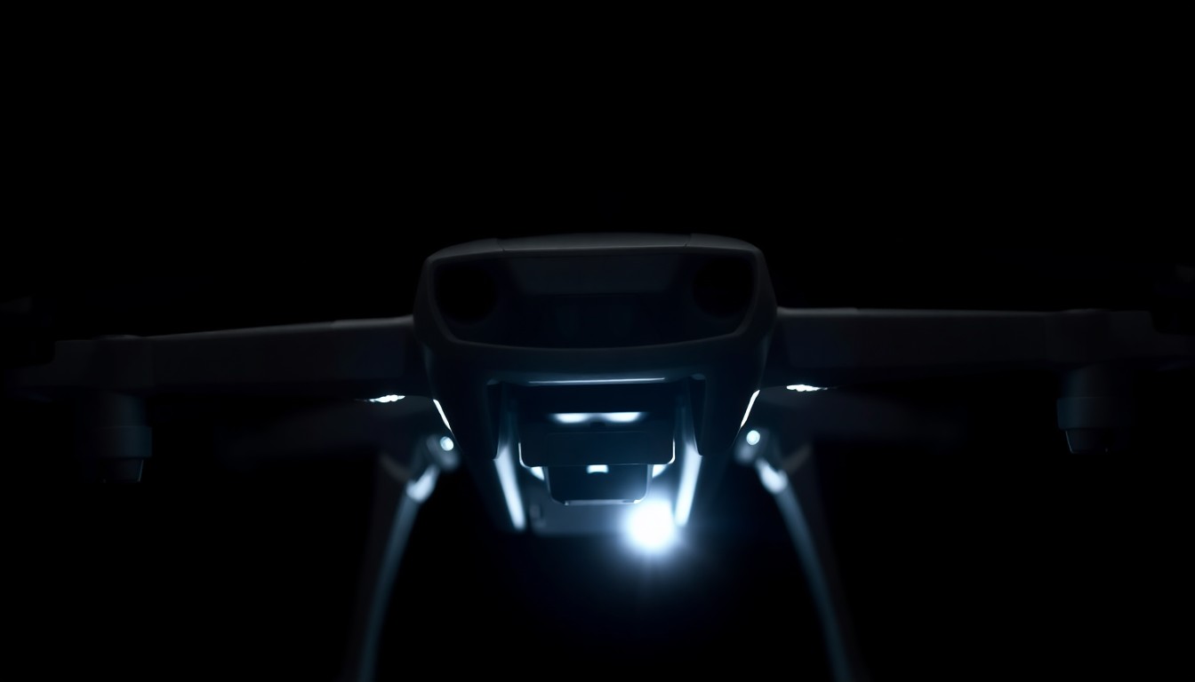 An extreme close-up photograph of a drone propeller against a pitch-black background, lit by a harsh, direct camera flash, creating a stark, gritty, investigative aesthetic.