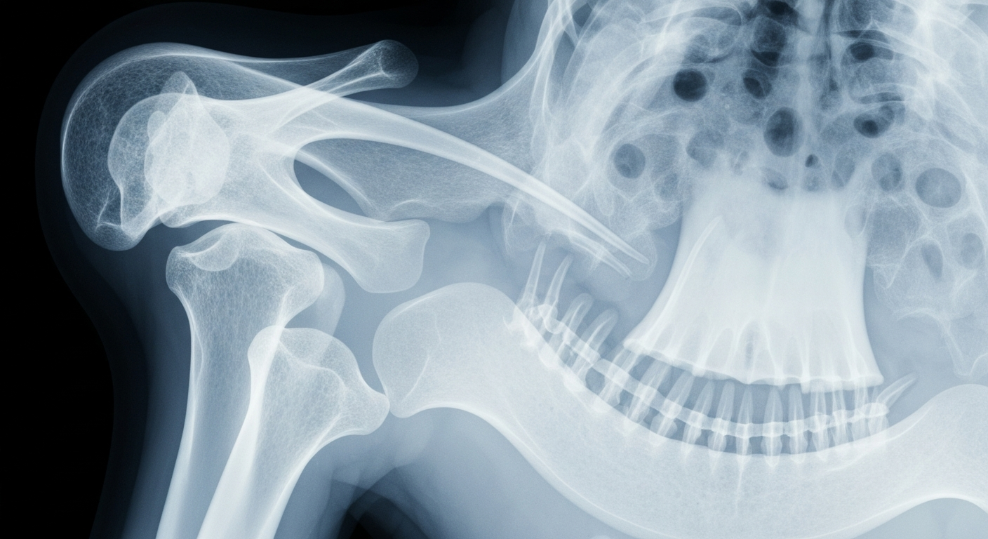 A highly detailed, translucent X-ray photograph showing the intricate bone and soft tissue structures of the human oropharynx, conveying the clinical nature of this diagnostic technology.
