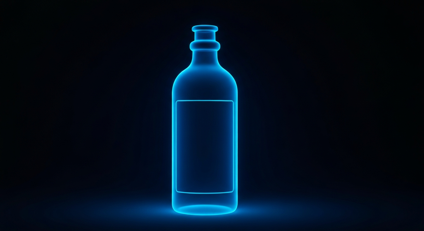 A minimalist neon outline illustration depicting the shape of a plastic water bottle, conceptually representing the pervasiveness of plastics in our lives and the need to raise awareness about their environmental impact.
