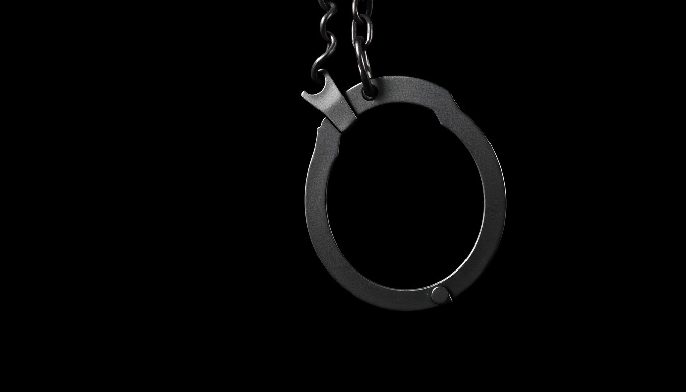 An extreme close-up photograph of a pair of handcuffs against a pitch-black background, conceptually representing the investigation into a missing person's case.