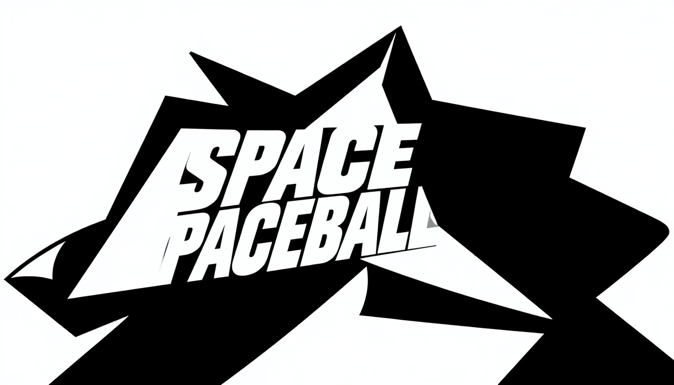 A bold, abstract composition of stark black geometric shapes against a white background, conceptually representing the comedic tone and sci-fi parody of the upcoming 'Spaceballs' sequel.