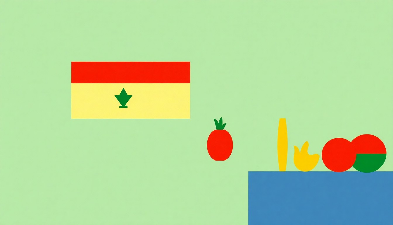 A geometric abstract illustration using simple shapes and primary colors to conceptually represent the global economic and food supply impacts of the Middle East conflict.