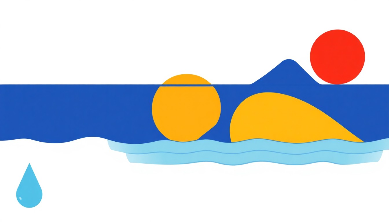 A geometric abstract illustration using bold shapes and primary colors to conceptually represent the global water crisis and the World Bank's initiative to improve water security worldwide.