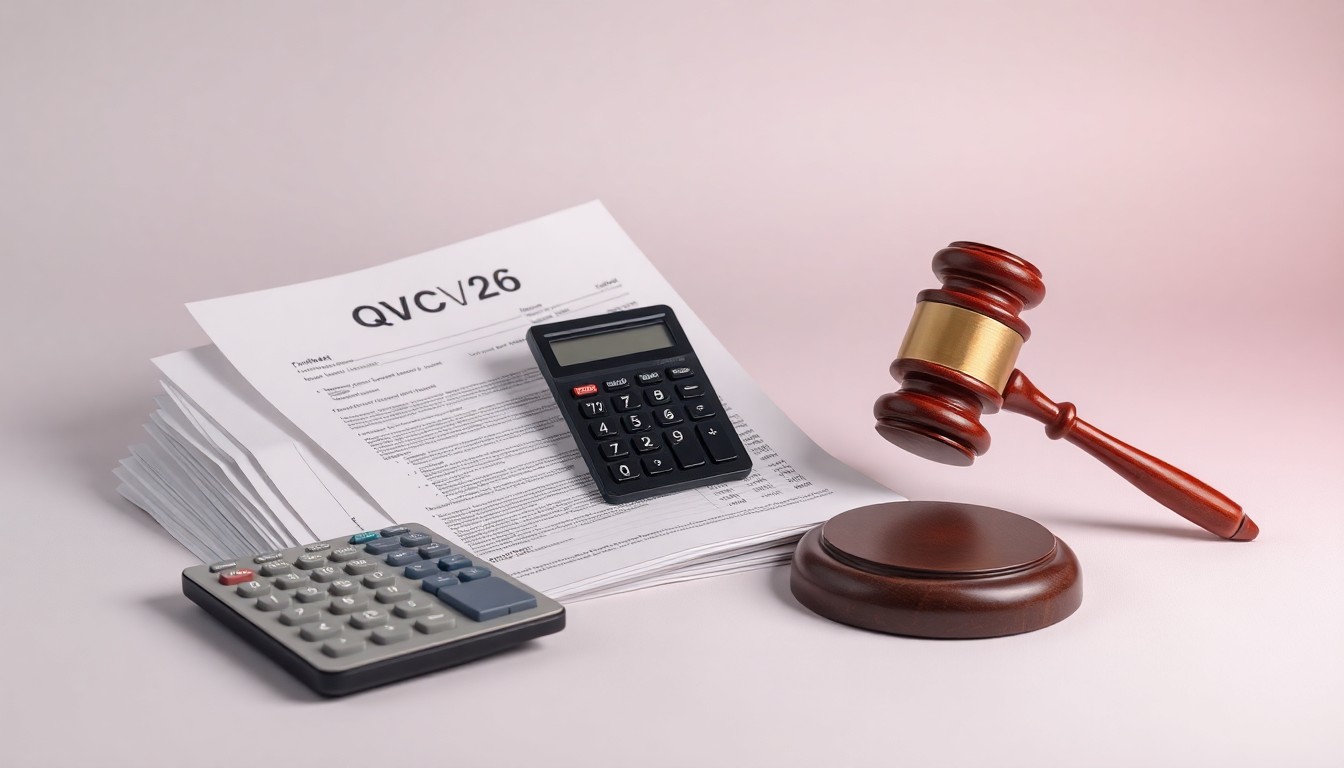 A high-end, photorealistic studio still-life photograph featuring a stack of financial documents, a calculator, and a gavel on a clean, monochromatic seamless background, conceptually representing the corporate strategy and financial restructuring challenges facing the company.